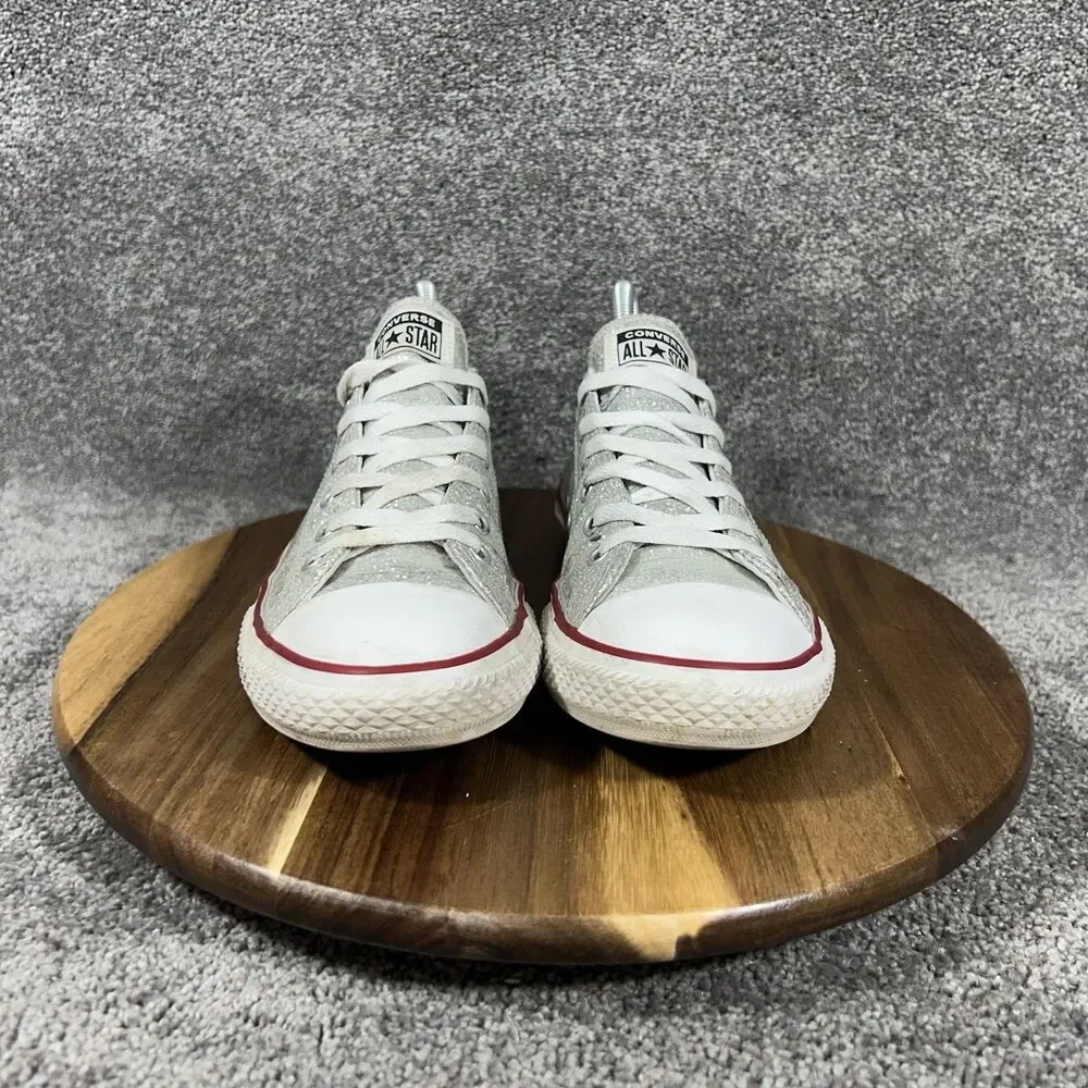 Converse Chuck Taylor All Star Ox 663627C Kids Size 5 Sliver Sparkle Shoes Used